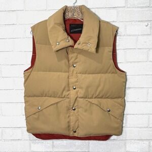 Vtg Tan Down Puffer Vest Mens Small Outdoor Utility Classic 90s Hiking Fishing